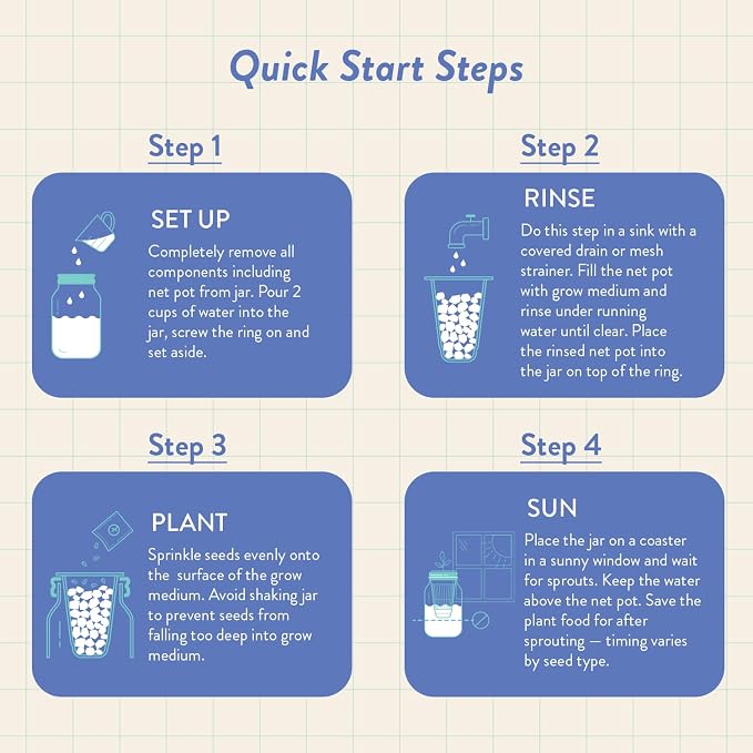 Modern Sprout Mason Garden Jar + Replant Kit - Self-Watering Hydroponics Growing System Kit w/Organic Herb Seeds - Jar Planter for Indoor Herb Garden - Seed Starter - Gift for Mother's Day - Lavender