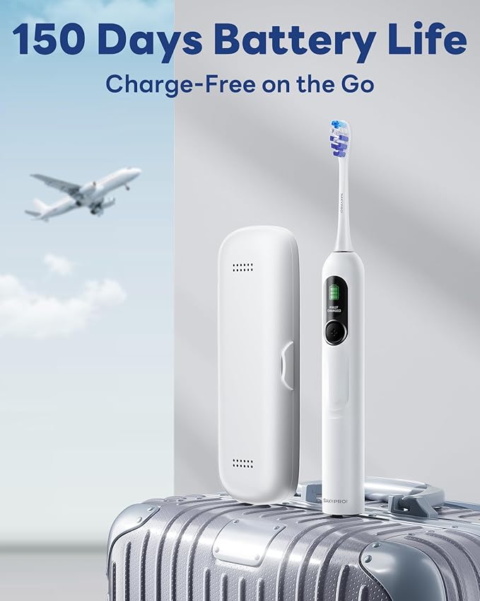 SAKYPRORAL AI Electric Toothbrush for Adults, Sonic Rechargeable Whitening Toothbrush with 6-Zone Tracking, Soft Replacement Heads & Travel Case (White, 1 Count with 6 Brush Heads)