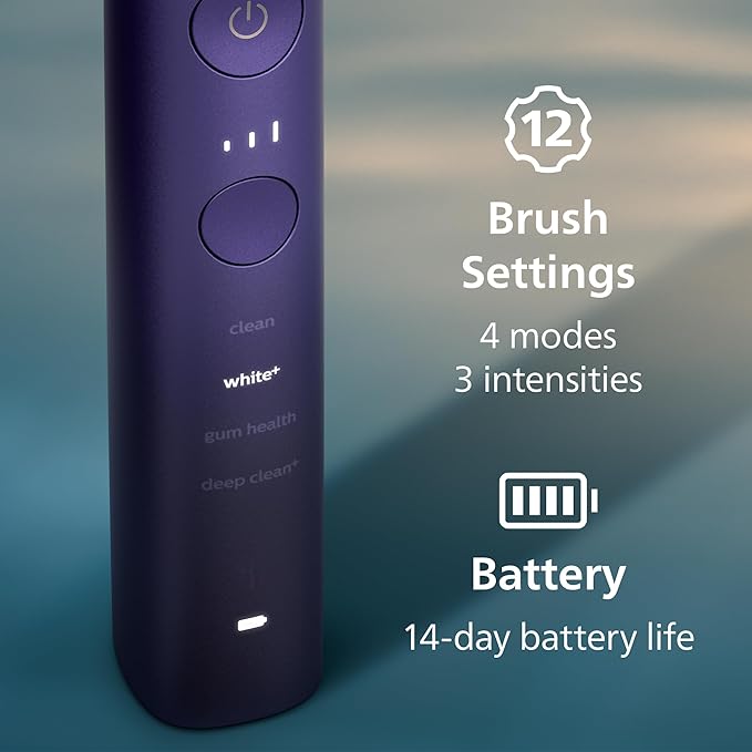 Philips Sonicare DiamondClean 9000 Electric Toothbrush - Sonic Toothbrush with App, Pressure Sensor, 12 Brushing Settings, Replacement Reminder, Charging Stand, Travel Case, Amethyst, HX9911/91