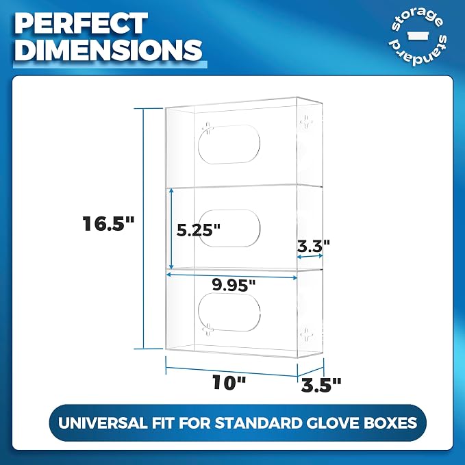 Storage Standard Triple Glove Box Holder Wall Mount Glove Dispenser - Disposable Glove Holder Wall Mount Glove Station for Medical Gloves, Multipurpose Kitchen Gloves Holder - 16.5 x 10 x 3.5 Inches