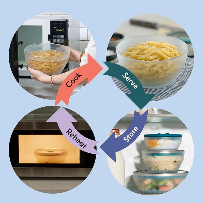 Anyday 8 Cup Glass Microwave Pasta Cooker, BPA Free (Clear Kale) | Spaghetti, Meal Prep, Cookware, Stackable, Airtight, Nontoxic Storage Container, Vented Glass Lid