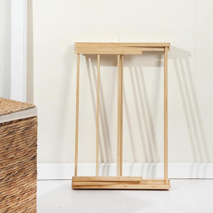 Gibson Home Riverrun Foldable Bamboo Drying Rack for Clothes, Towels, Blankets – 2-Tier Collapsible Laundry Drying Rack, Space-Saving Air Dry Stand for Indoor & Outdoor Use - Pre Assembled