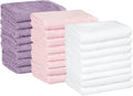 Amazon Basics washcloth for Bathroom, 100% Cotton Extra Absorbent, Fast Drying - Salon Towels, Petal Pink, Lavender, White, 12 x 12 in (Pack of 144)