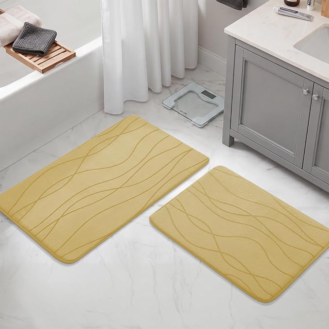 YIHOUSE Bathroom Rugs Set 2 Piece, Memory Foam Bath Mat Beige | 17x24& 20x32, Ultra Soft, Absorbent, Non-Slip, Machine Washable, for Bathroom, Sink and Toilet
