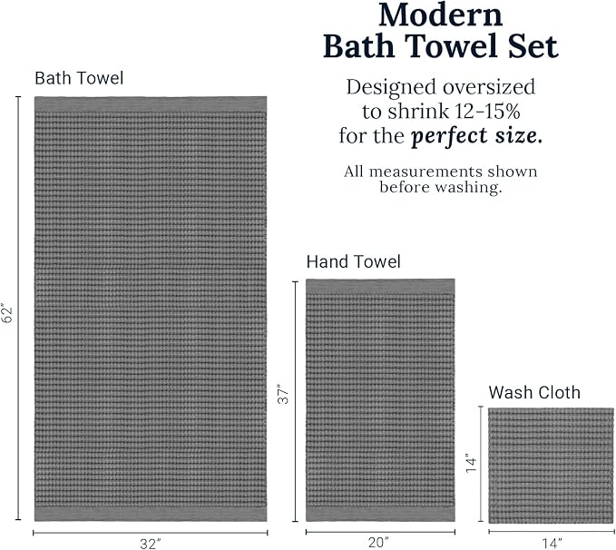 GILDEN TREE Waffle Towel Set Quick Dry Thin | 2 Bath Towels | 2 Hand Towels | 2 Washcloths, Modern Style (Slate)