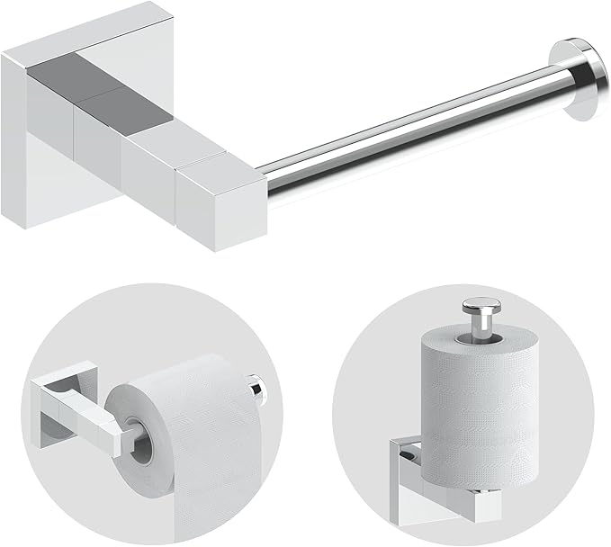 RUACQ Toilet Paper Holder Wall Mount,Square Base Tissue Roll Holder for Bathroom,Toilet Roll Holder Stainless Steel(Chrome)