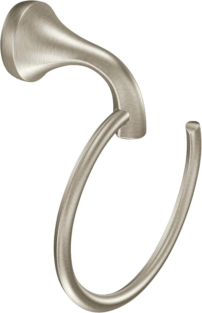 Moen Eva Brushed Nickel Two-Handle 4-Inch Centerset Bathroom Faucet with Drain Assembly, for 3-Hole Sink, 6410BN + Bathroom Single Post Hand-Towel Ring, YB2886BN