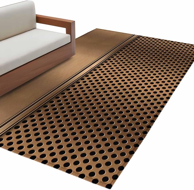 4 x 6 Ft Area Rug for Home Office, Brown Metal Hole Indoor Accent Rugs for Living Room, Modern Copper Net Eye Hole Pattern Decorative Modern Carpet Washable Low Pile Non Slip Rug for Bedroom
