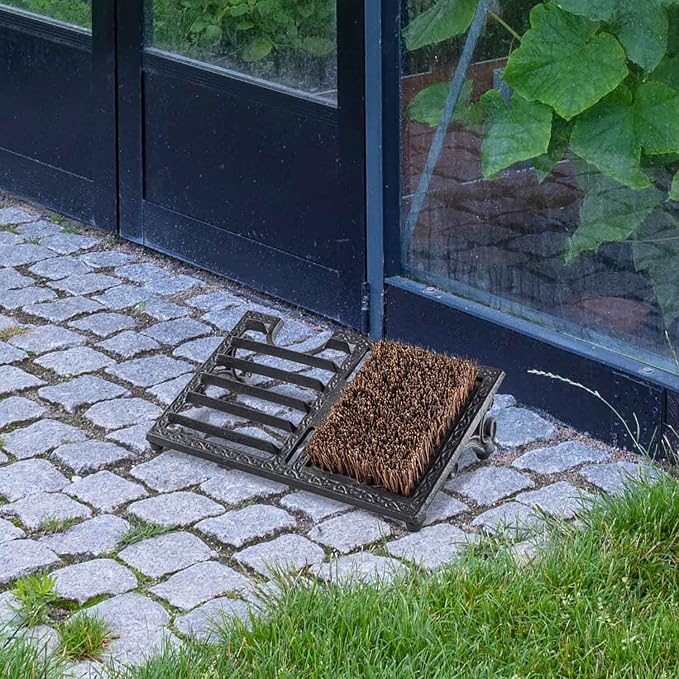MyGift Boot Scrapers with Brushes Outdoor, Heavy Duty Cast Iron Shoe Cleaner Mat, Vintage Rustic Black Angled Boot Dirt Cleaner Brush, Perfect for Porch, Garage, and Farm