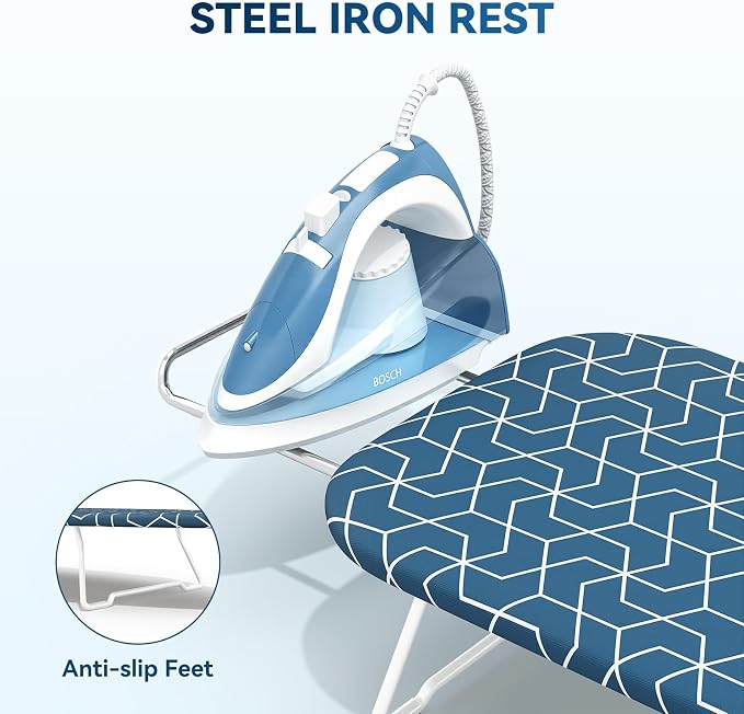 Small Ironing Board Tabletop with Heat Resistant Cover, Compact Mini Ironing Board (with Iron Rest) & Metal Frame, for Dorm, Apartment, Hook for Hanging, Iron Board 12x30, Iron Table Stand Dark Blue