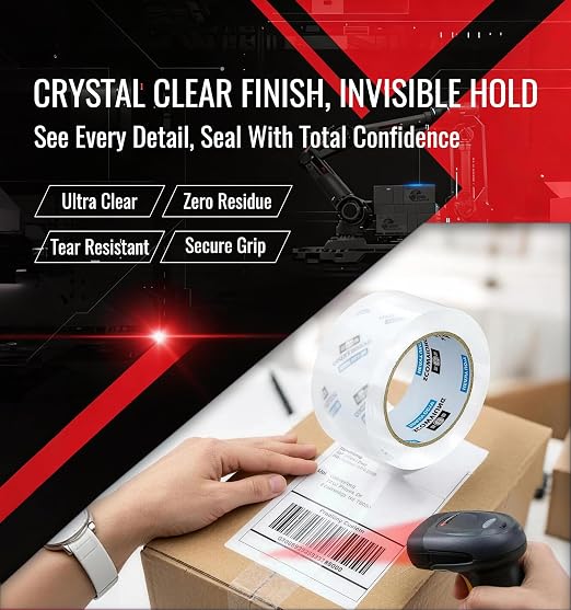 Clear Packing Tape Refills Heavy Duty,18 Pack,2.7 Mil,2"×68 Yd | Total 1224 Yards,Compatible with Standard Tape Dispenser,Quiet Unwind,Easy Start,for Shipping Packaging Moving Sealing,Bulk