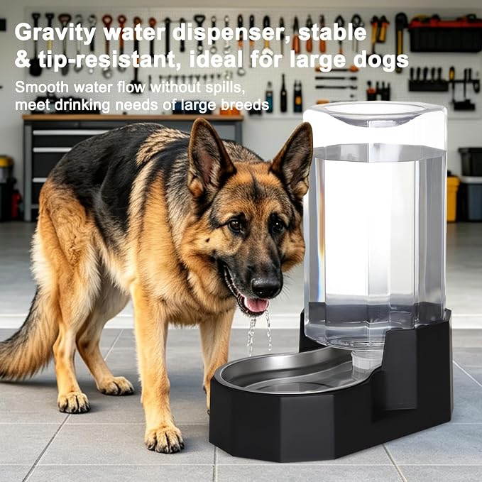 Sfozstra 8L Large Dog Water Dispenser: Gravity Pet Water Station | 304 Stainless Steel Bowl/Spill-Proof / Non-Slip Base/Easy-Clean/ For Large Dogs & Multi-Pet Homes, Garage/Patio