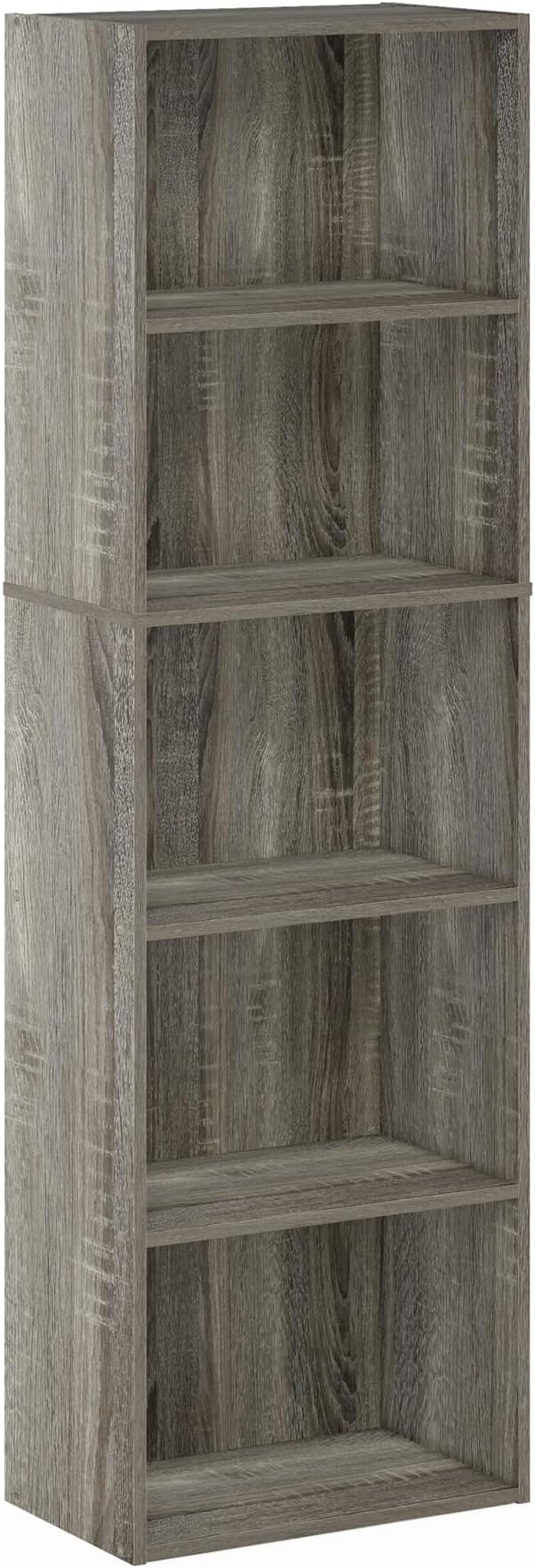 Furinno LUDER Book Shelf, 5-Tier Bookshelf, Bookcase with Open Shelves, 9.4 x 15.8 x 52, Easy Assembly, for Living Room, Bedroom, Home Office, French Oak