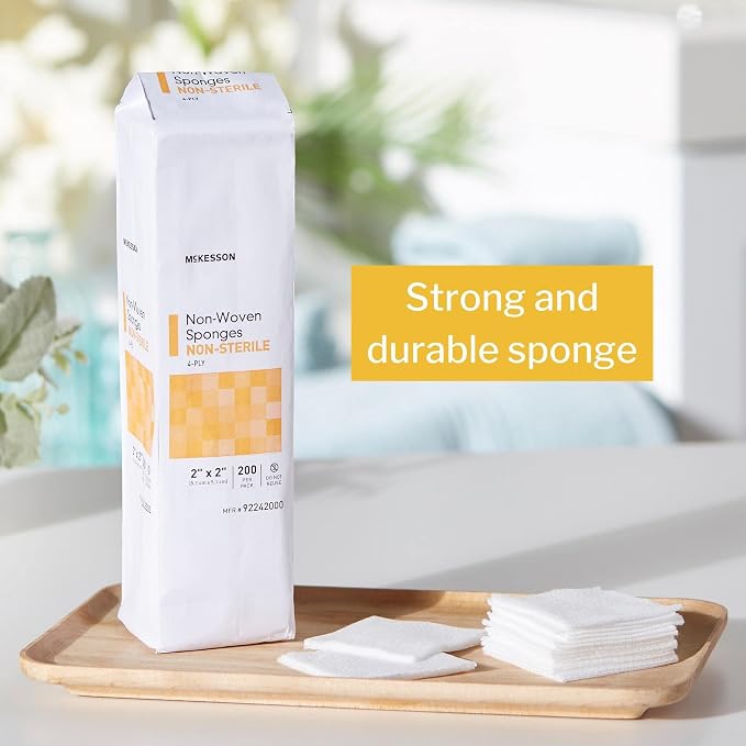 McKesson Non-Woven Sponges, 4-Ply Non-Sterile, Polyester/Rayon Blend, 2 in x 2 in, 200 per Pack, 20 Packs, 4000 Total