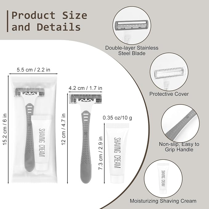 Disposable Razors Bulk, Razors Individually Wrapped Bulk, Travel Razors Bulk With 10g Shaving Cream For Hotels, Shelters, Homeless, Nursing Homes, Charities, Churches (Gray,30-PACK)
