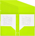 Yeaqee 72 Pcs Plastic Folders with Pockets Bulk 3 Hole Punched 2 Pocket File Folders for 3 Ring Binder Divider Folder for Notebooks, Durable Poly for Office Home (Neon Green)