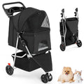 DUMOS 3 Wheels Pet Stroller for Dogs and Cats, Foldable Dog Stroller with Mesh Windows, Storage Basket & Cup Holder, Lightweight & Durable Pet Carrier for Travel, Outdoor Use – Black