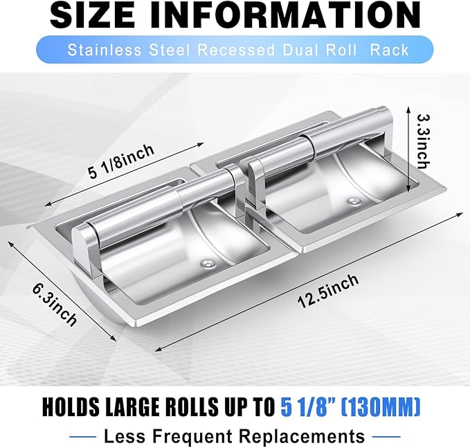 Moxweyeni Recessed Double Roll Toilet Tissue Dispenser, 304 Stainless Steel Durable Tissue Roll Holder, Built-in Paper Holder for Bathroom Commercial Restroom, Space Saving Design, Smooth