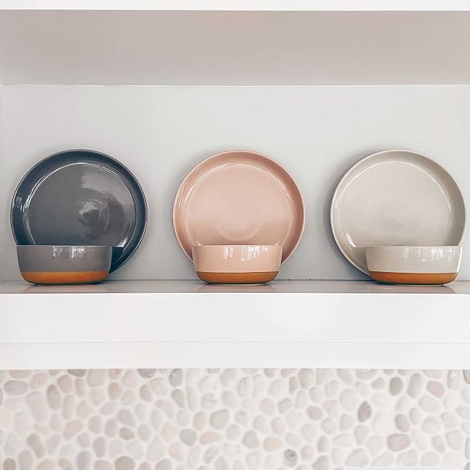 MORA Ceramic Flat Pasta Bowl Set of 4-35oz, Microwave Safe Plate with High Edge - Modern Porcelain Dinnerware for Kitchen and Eating, Large Wide Bowls/Plates for Serving Dinner, Salad, etc- Neutrals