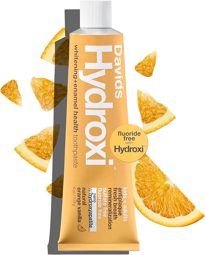 Davids Nano Hydroxyapatite Toothpaste Fluoride Free Orange Vanilla 4oz | Whitening | Remineralizing | Enamel Health | Antiplaque | SLS Free | Made in USA | Recyclable Metal Tube | EWG Verified