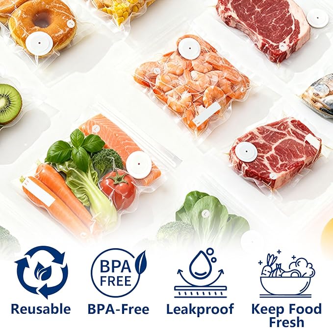 30-Pack Large Vacuum Sealer Bags & 2 Bonus Sealing Clips, Compatible with Chef Preserve – BPA-Free (12 x 13 in) Reusable Food Storage Bags for Freezer, Microwave, Sous Vide – Leak-Proof