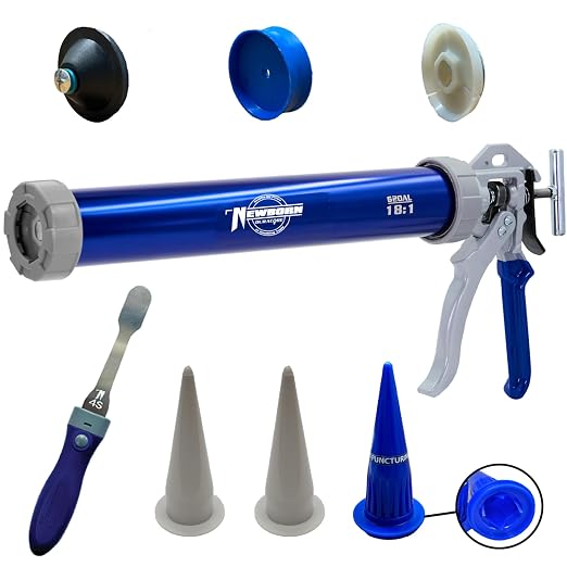 Newborn 620AL-Blue Round Rod Caulk Gun with Aluminum Barrel - 18:1 Thrust Ratio | 20 oz. Sausage Cartridge Capacity | Includes Ring Cap, Cones & Sausage Cup