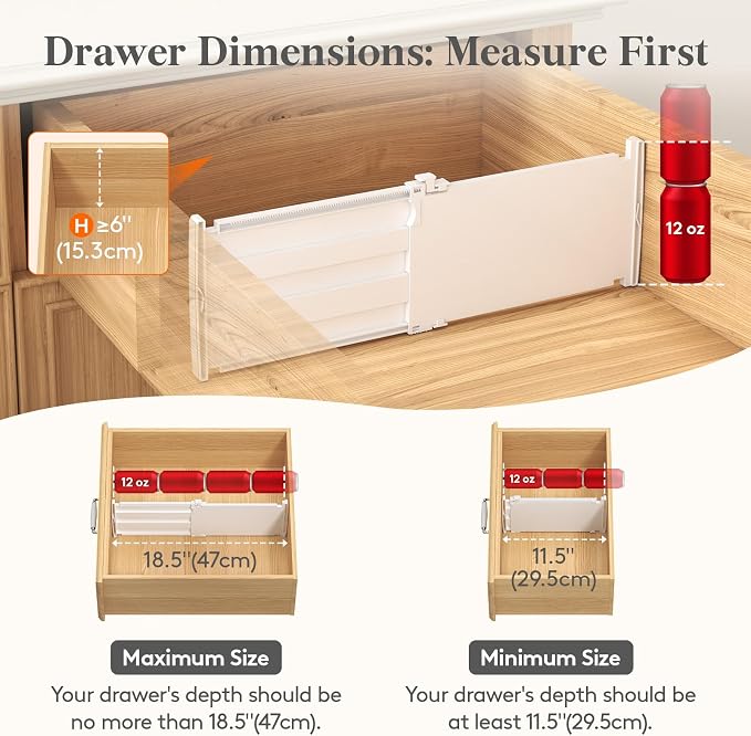 Lifewit 6" Tall 5 Pack Drawer Dividers, 11.5"-18.5" Adjustable Deep Drawer Organizer Clothes, Expandable White Plastic Separators for Dresser, Kitchen, Cabinet, Closet, Office Organization & Storage