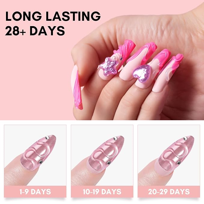Makartt Rhinestone Glue for Nails with 3D Gel Nail Art Kit DIY Home Use | UV/LED Cured, 15ml Drawing Gel, Molding Gel, 30ML Gem Glue for Nail Charm, Embossed Designs, Rub Chrome Powder