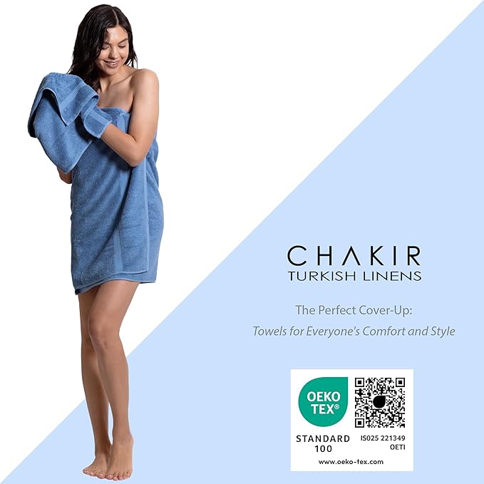 Chakir Turkish Linens Personalized 3 Piece Towel Set, 100% Cotton Luxury Turkish Towels for Bathroom, Soft Absorbent Towel Set with Bath Towel Hand Towel and Washcloth, Wedgewood