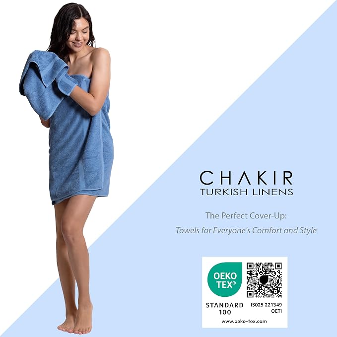 Chakir Turkish Linens 6 Piece Towels Set, 100% Cotton Luxury Turkish Towels for Bathroom, Soft Absorbent Bath Towel Set with 2 Bath Towels 2 Hand Towels 2 Washcloths, Wedgewood