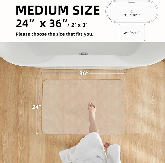 TYUU Bathroom Mat Quick Dry, Bathroom Rugs Non Slip Washable Thin Absorbent Bath Mat Fits Under Door Bathroom Floor Mat Perfect for Bath, Shower, or Sink 24"x36" Beige