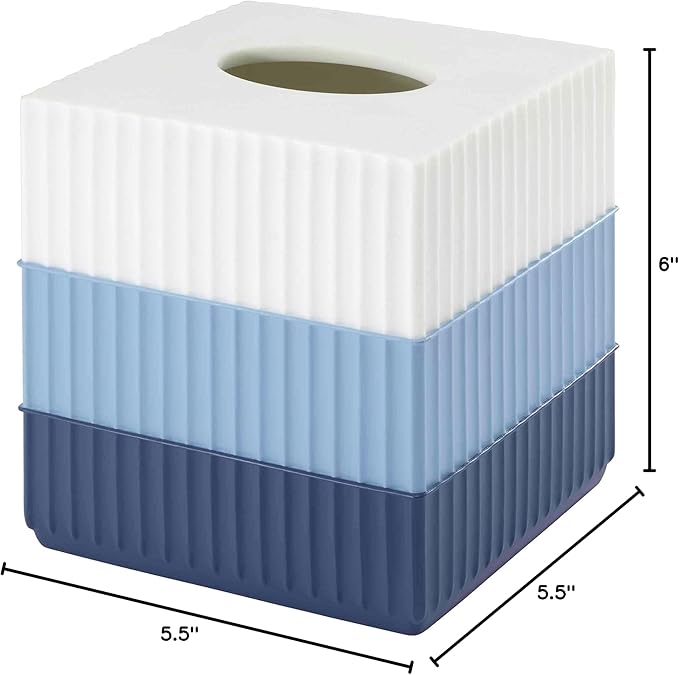 IZOD - Tissue Box Cover, Resin Countertop Bathroom Accessories, Dorm Room Essentials, Striped Bathroom Decor (Clubhouse Collection, Blue)