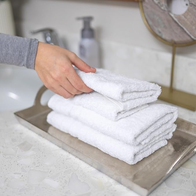 Hawmam Linen White Hand Towels for Bathroom, Set of 4, 16x29 Inch, Premium Turkish Cotton, Highly Absorbent Hotel Collection, Blissful Luxury Spa Feel, White Towels