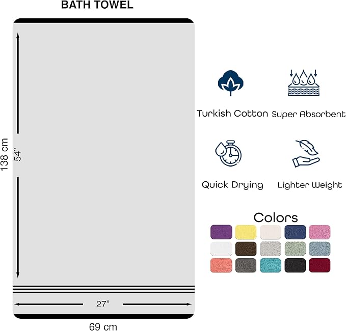 Hawmam Linen Lilac Purple Bath Towels 4 Pack Soft and Absorbent, Premium Quality Perfect for Daily Use 100% Cotton Towel 600 GSM