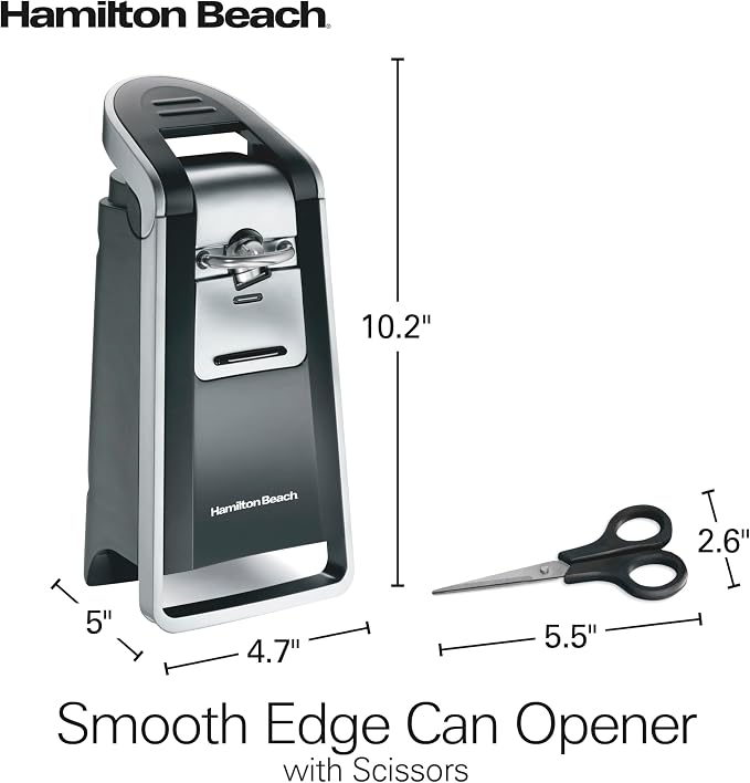 Hamilton Beach Smooth Edge Electric Automatic Can Opener for Kitchen with Easy Push Down Lever,Extra Tall,Includes Stainless Steel Scissors,Black and Chrome (76607),(Pack of 2)