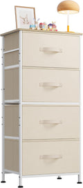 WLIVE Small Dresser Nightstand for Bedroom, 4 Drawers, Cream White | 4 vertical fabric drawers, Space-saving tower, Bedroom or closet use, Chest of drawers, Dresser for small spaces