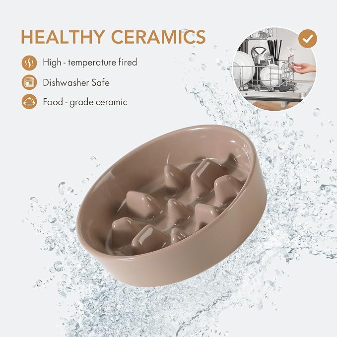 Havniva Dog Bowls Slow Feeder, Ceramic Slow Feeder Dog Bowls for Fast Eater | 0.9 Cups Dog Food Bowl Puzzle Feeder, Slow Feeding Bowls for Small Breed, Non-Slip Base, Anti-Choking