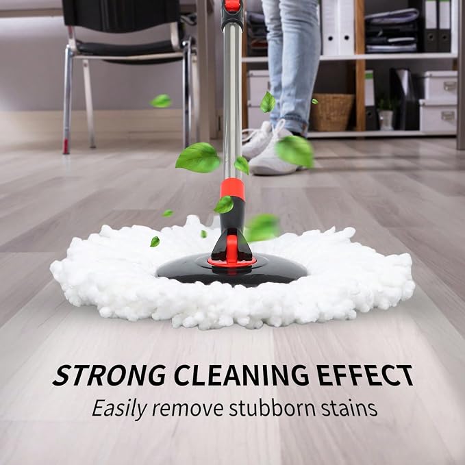 Heavy Duty Rolling Spin Mop Bucket Set with Wringer, 3 Microfiber Mop Heads, Adjustable Handle for Home Floor Cleaning (Black Red)