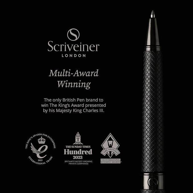 Scriveiner All Black Ballpoint Pen -Stunning Luxury All Metal Matt Black Pen, Schmidt Black Refill, Best Gift Set for Men & Women, Professional Executive Office, Nice Fancy Designer Pens