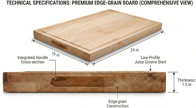 16 in. x 24 in. Maple Wood Cutting Board, Reversible with Juice Groove and Smooth Side, Thick Butcher Block Style Prep Board with Built-In Handles for Kitchen, BBQ, Meat Carving and Serving