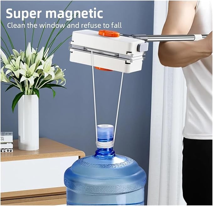 window cleaner tool, Magnetic Home Window Cleaner Brush Double With Telescopic Rod Super For Glass Cleaning Tools,for indoor outdoor(5-26mm With rod)