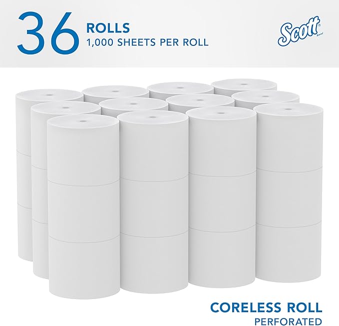 Scott Professional Essential Coreless High-Capacity Standard Roll Toilet Paper, Bulk (04007), 2-Ply, White (36 Rolls of 1,000 Sheets, 36,000 Sheet Total)