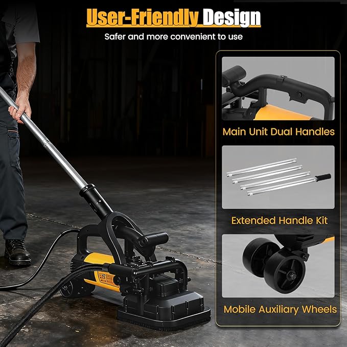 4-Head Concrete Floor Grinder Set, 3800W Concrete Grinder with 6-Speed Control, 6000 RPM Ergonomic Handle & Dust Collection Cover - Ideal for Surface Preparation, Cement, Marble Floors & Surfaces
