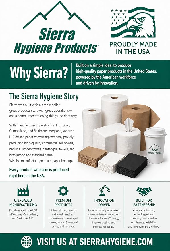Sierra Hygiene Mini Jumbo (Small Core) 3.9" x 550’ 2-Ply Toilet Paper Roll with 7” Diameter – 12/Case - Compatible ONLY with Sierra Hygiene Dispensers