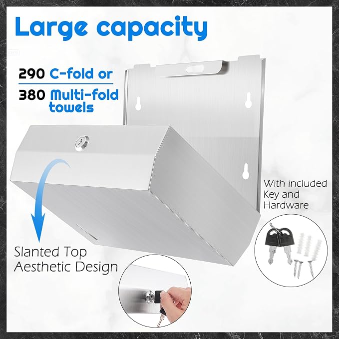 2 Pcs Commercial Soap Dispenser and Paper Towel Dispenser Set with Lock-Stainless Steel,Wall Mount,Large Capacity Manual Liquid Pump Rust Proof Leak Free for Home Bathroom (500 ml,Style 2)