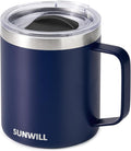 SUNWILL Insulated Coffee Mug, Stainless Steel 14 oz, Splash-Proof Lid | Keeps Drinks Hot & Cold, Powder-Coated Navy Blue Finish, Dishwasher Safe, Ideal for Home & Office