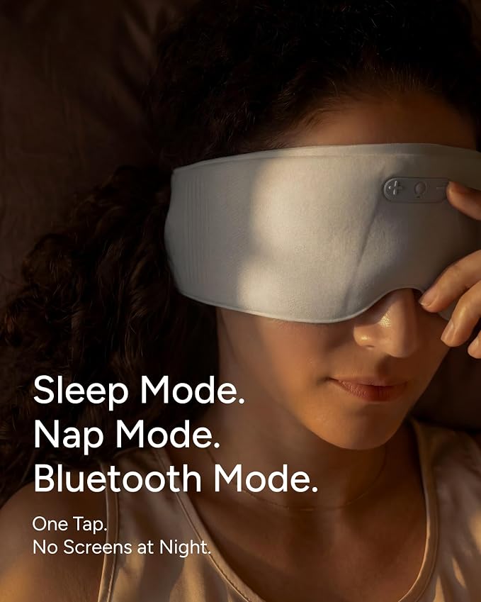 Sleenova SoundMask - Sleep Mask with Built-in Tuned Sleep Audio, Side Sleeper Optimized, Phone-Free Sleep & Nap, Bluetooth Modes, Cloud Grey