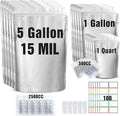 15 Mil 5 Gallon Mylar Bags for Food Storage with 2500cc Oxygen Absorbers - 55 Pack Mylar Bags Include 5 Gallon, 1 Gallon,1 Quart, 100 Pcs Labels and 500cc Oxygen Absorbers for Long Term Food Storage
