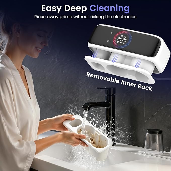 Electric Toothbrush Holders for Bathrooms, UV Tooth Brush Holder&Fan Drying | UV Sanitizer & Fan Drying, 4000mAh Large Battery, Washable Inner Rack, 2 Cups & Toothpaste Holder Wall Mounted Organizer