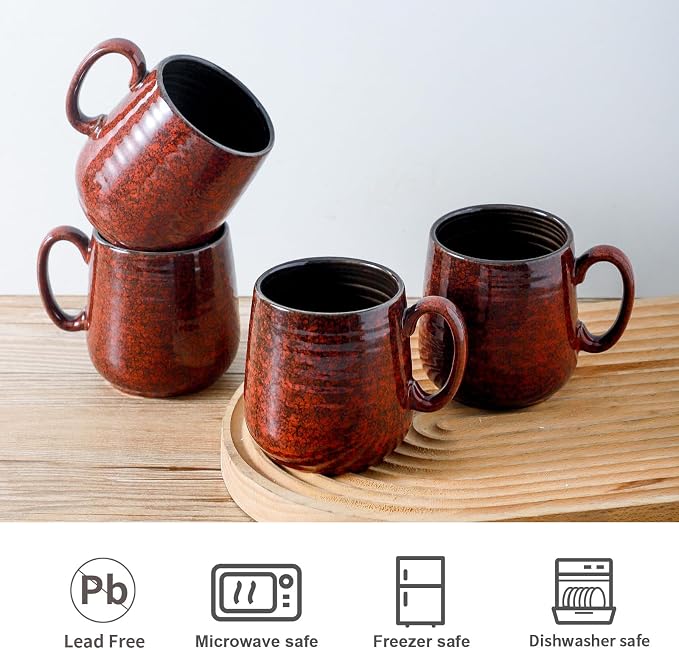 HASENSE Ceramic Coffee Mugs Set of 4, 8 oz Small Coffee Cups, Porcelain Mug with Handle for Espresso, Tea, Milk and Cocoa, Ideal for Mother's Day Christmas Gift, Dishwasher & Microwave Safe, Red